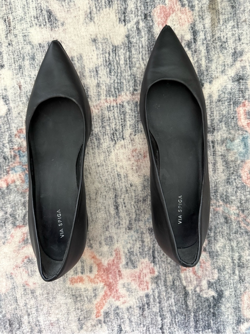 Via Spiga Black Pointed Leather Flats